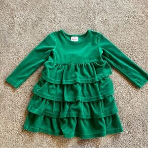 Hanna Andersson Emerald Green Layered Dress Velour Christmas Holiday Sz 4 (100)